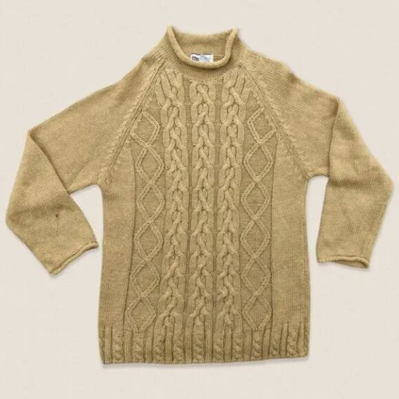 Vintage 80s Grandma Tan Mock Neck Sweater 3/4 sleeve forenza - Size Medium - Picture 1 of 1